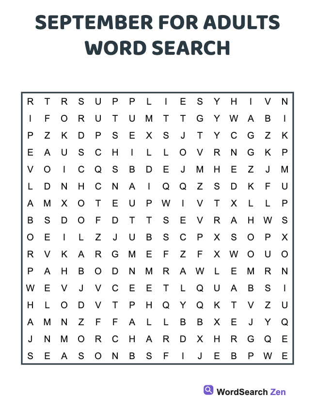 September For Adults Word Search