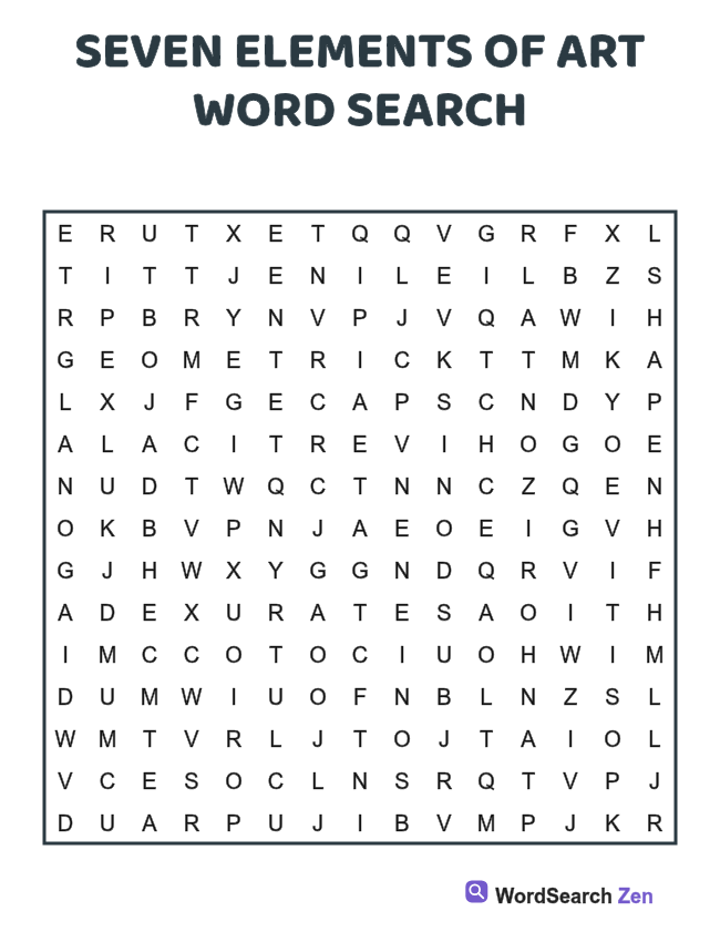 Seven Elements of Art Word Search printable puzzle sheet