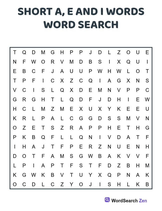 Short A, E and I Words Word Search printable puzzle sheet