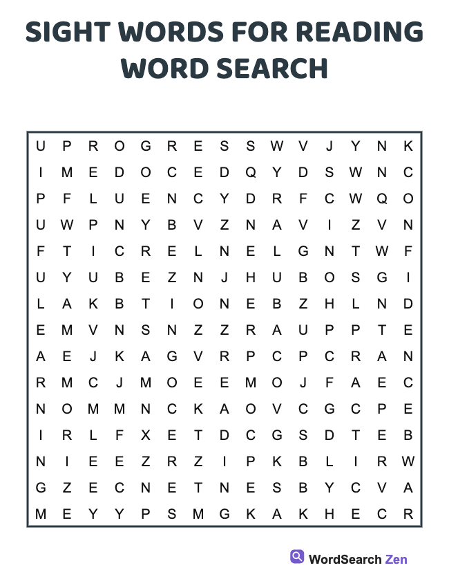 Sight Words For Reading Word Search
