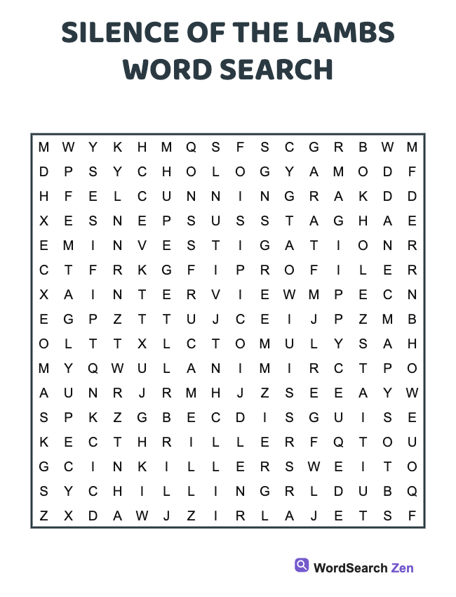 Silence Of The Lambs Word Search