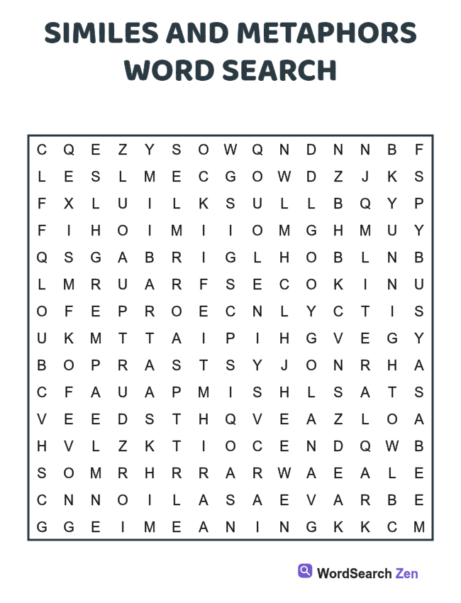 Similes and Metaphors Word Search printable puzzle sheet