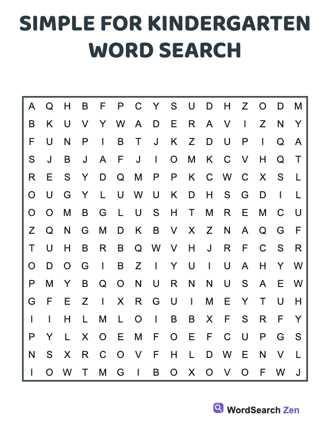 Simple For Kindergarten Word Search
