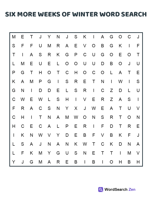 Six More Weeks Of Winter Word Search