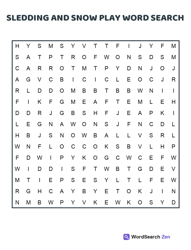 Sledding And Snow Play Word Search