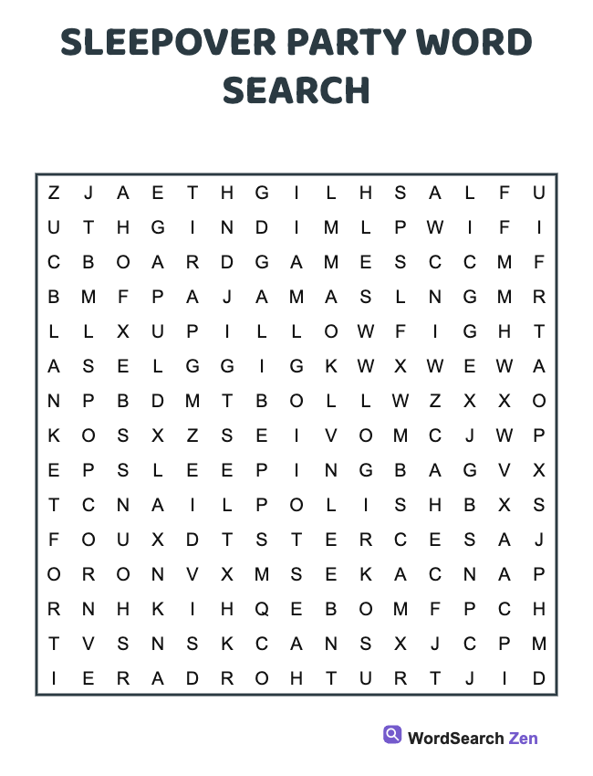 Sleepover Party Word Search
