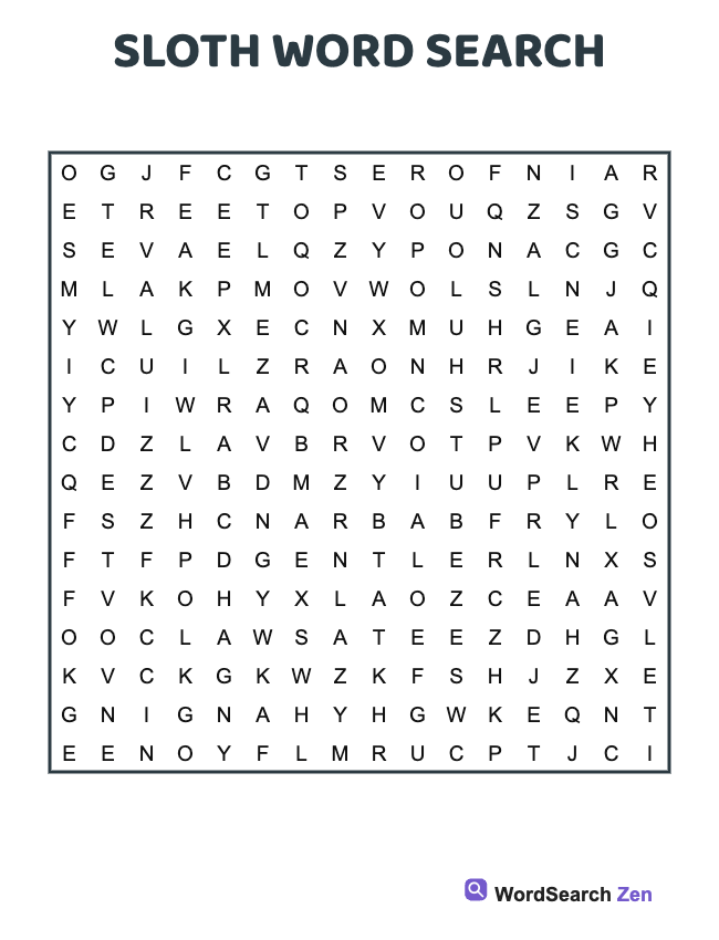 Sloth Word Search