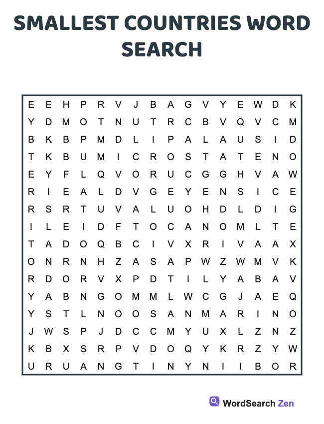 Smallest Countries Word Search