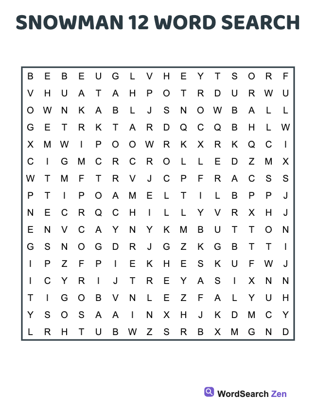 Snowman 12 Word Search