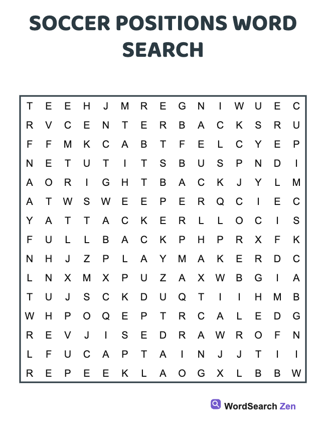 Soccer Positions Word Search