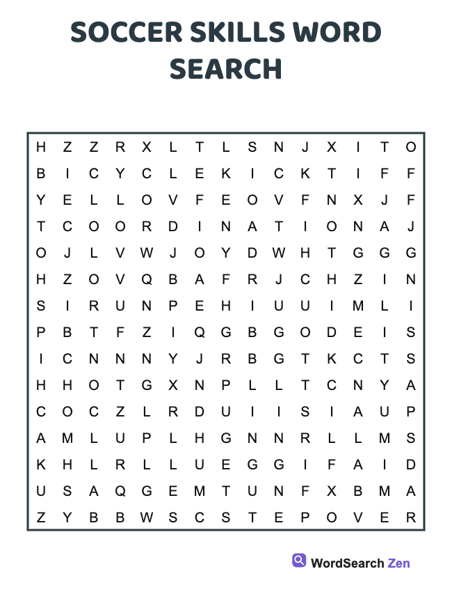 Soccer Skills Word Search