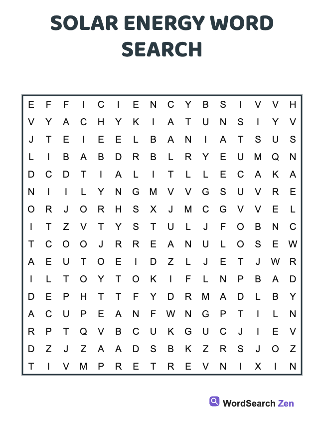 Solar Energy Word Search
