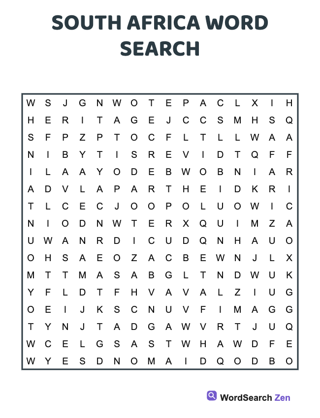 South Africa Word Search