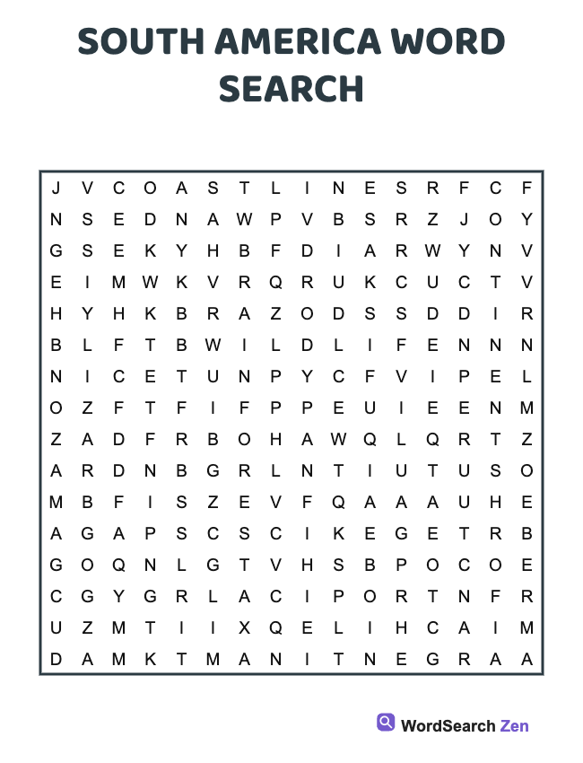 South America Word Search