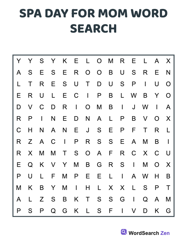 Spa Day For Mom Word Search