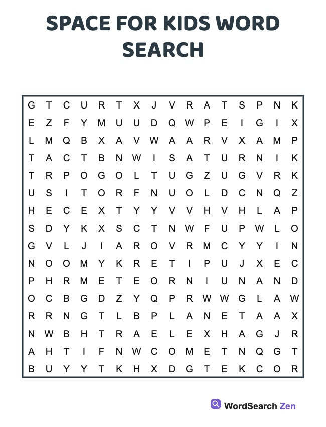 Space For Kids Word Search