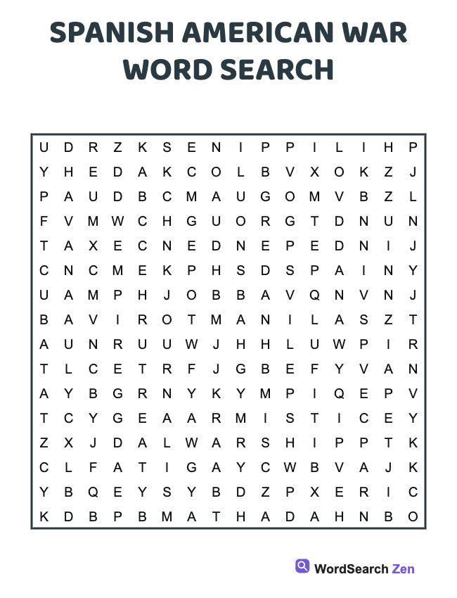 Spanish American War Word Search
