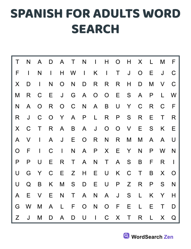 Spanish For Adults Word Search