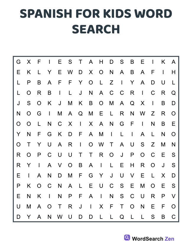 Spanish For Kids Word Search