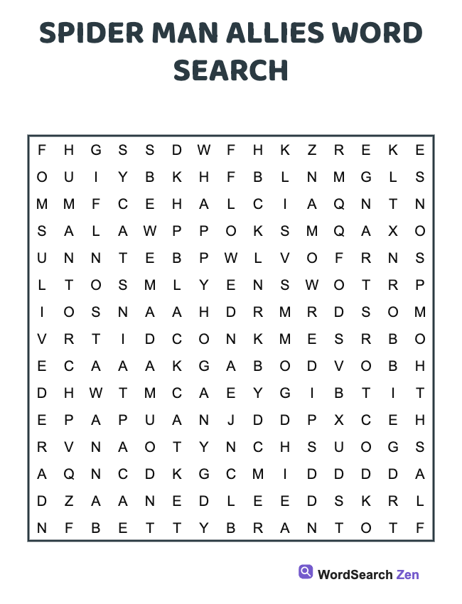 Spider Man Allies Word Search