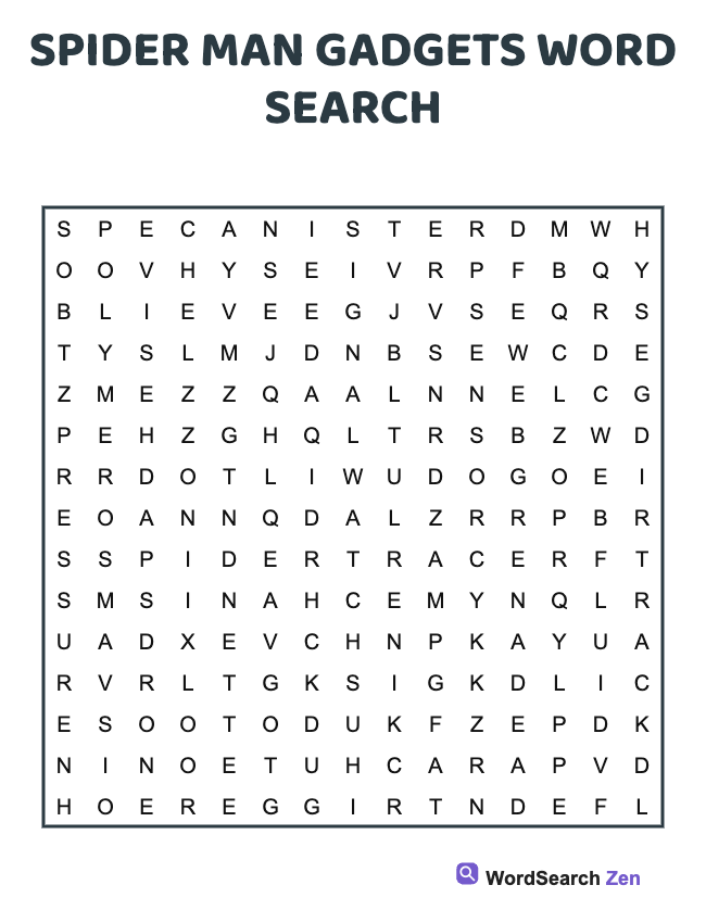 Spider Man Gadgets Word Search