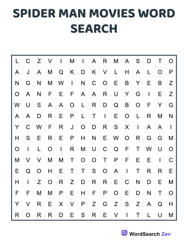 Spider Man Movies Word Search