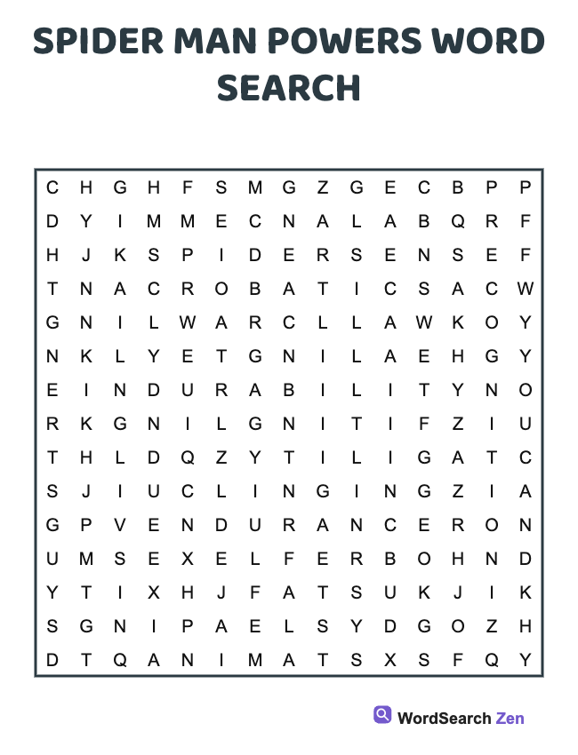 Spider Man Powers Word Search