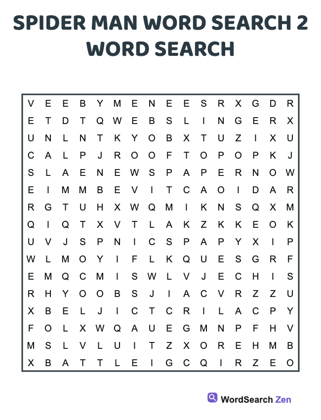 Spider Man Word Search 2