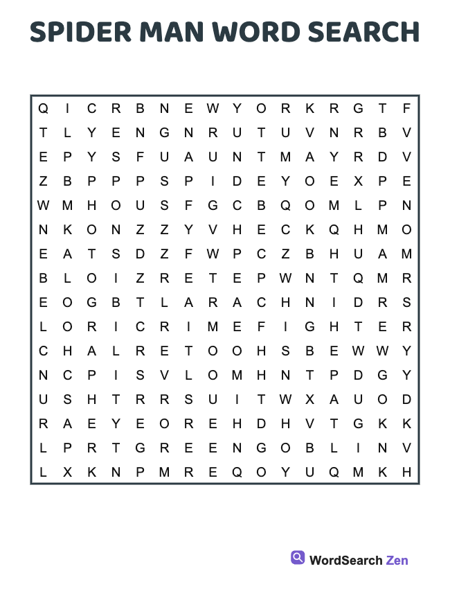 Spider Man Word Search