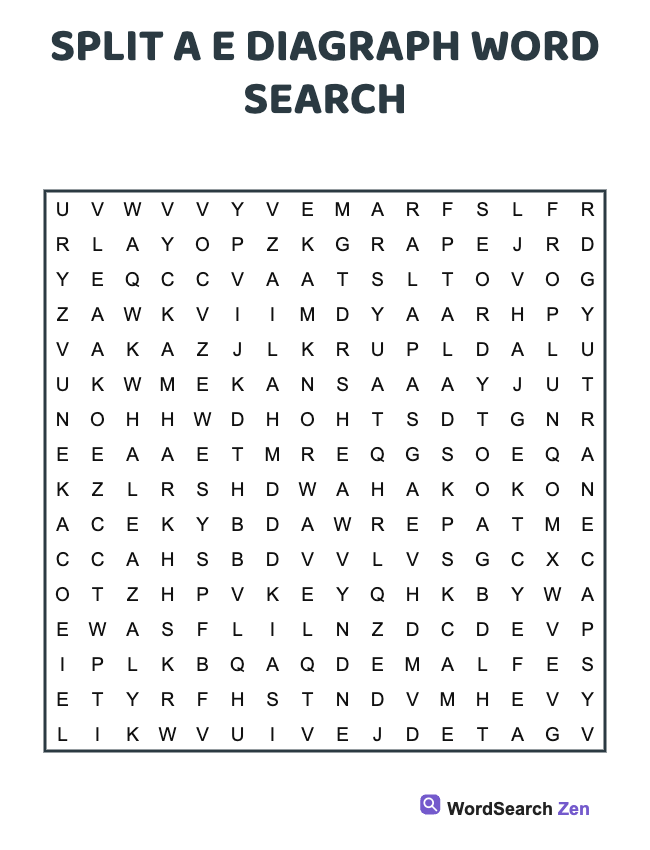 Split A E Diagraph Word Search