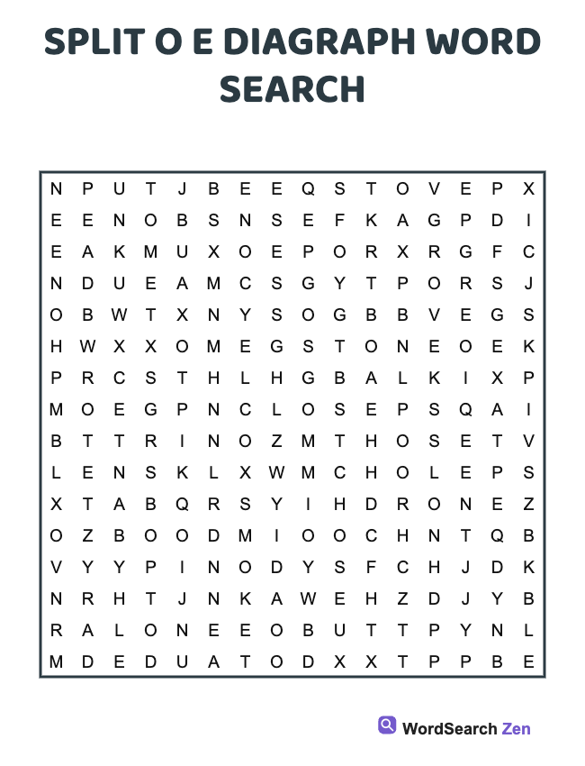 Split O E Diagraph Word Search