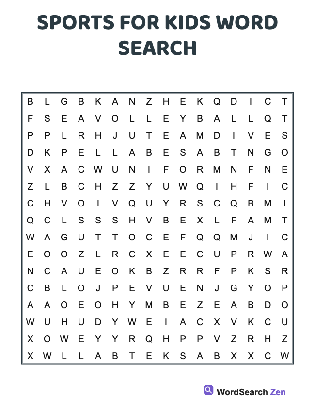 Sports For Kids Word Search