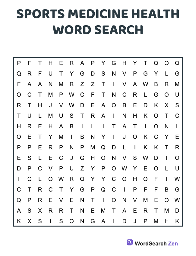 Sports Medicine Health Word Search