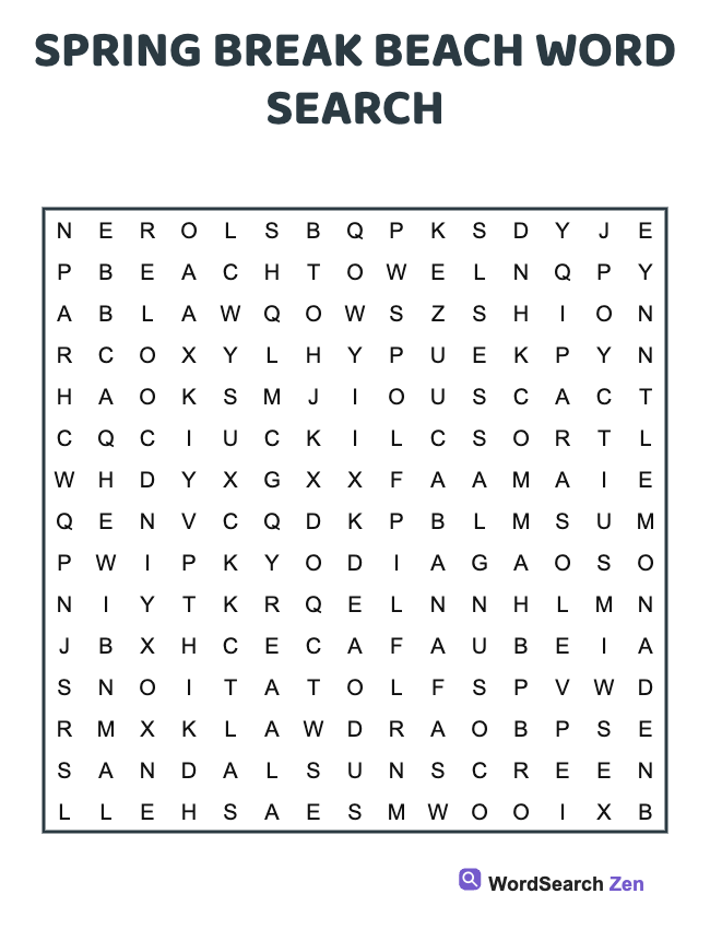 Spring Break Beach Word Search