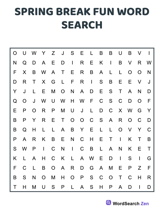 Spring Break Fun Word Search