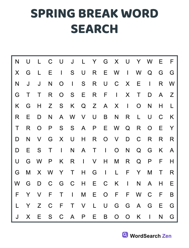 Spring Break Word Search