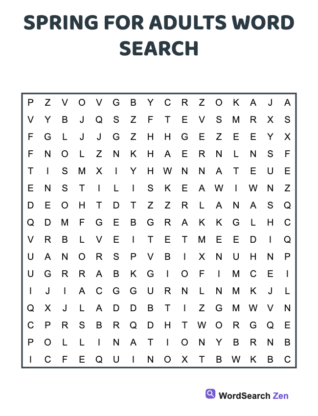 Spring For Adults Word Search