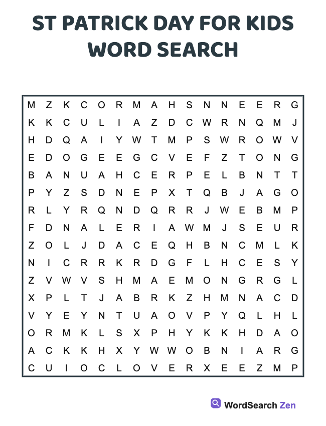 St Patrick Day For Kids Word Search