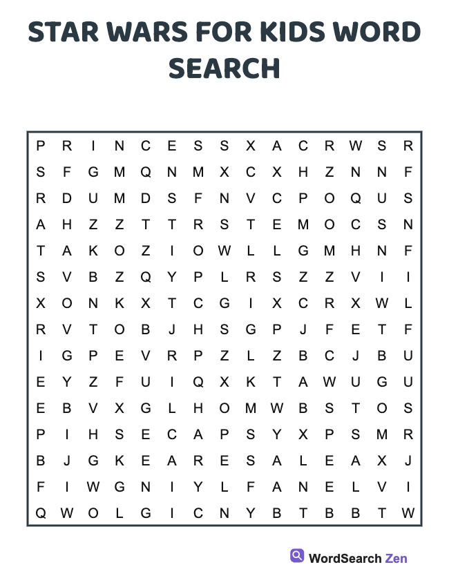 Star Wars For Kids Word Search