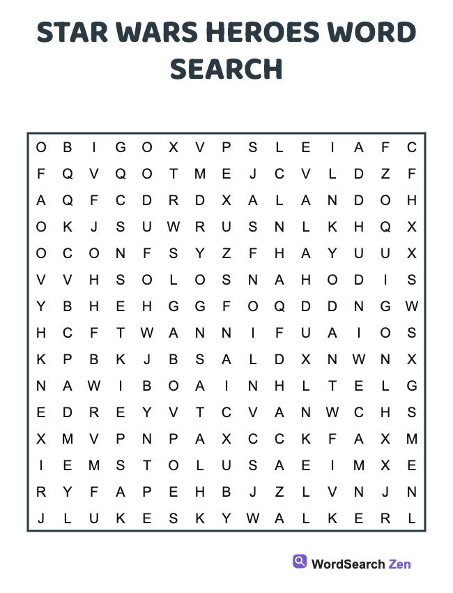 Star Wars Heroes Word Search
