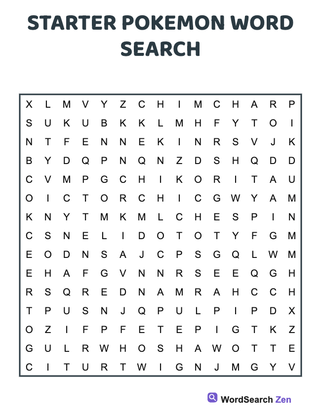 Starter Pokemon Word Search