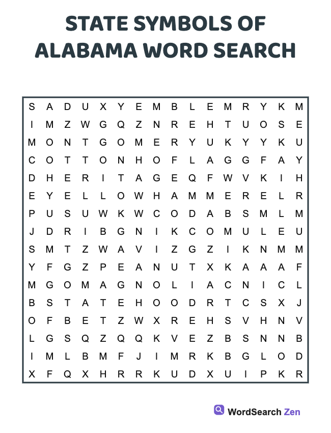 State Symbols Of Alabama Word Search