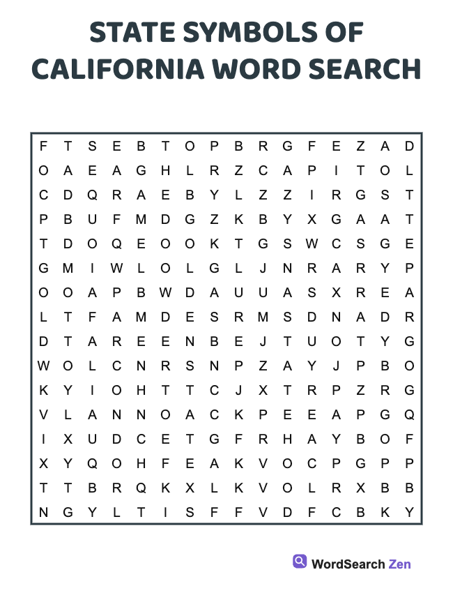 State Symbols Of California Word Search