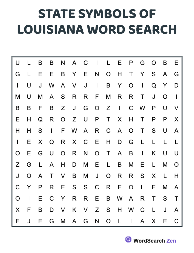State Symbols Of Louisiana Word Search