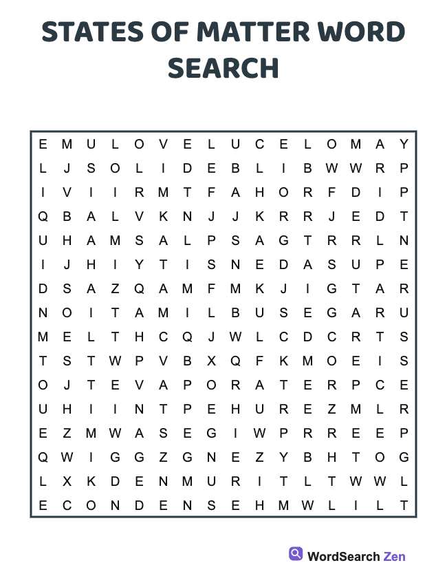 States Of Matter Word Search