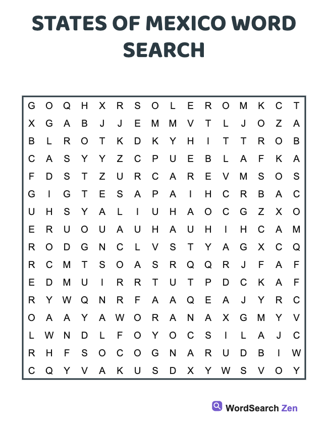 States Of Mexico Word Search