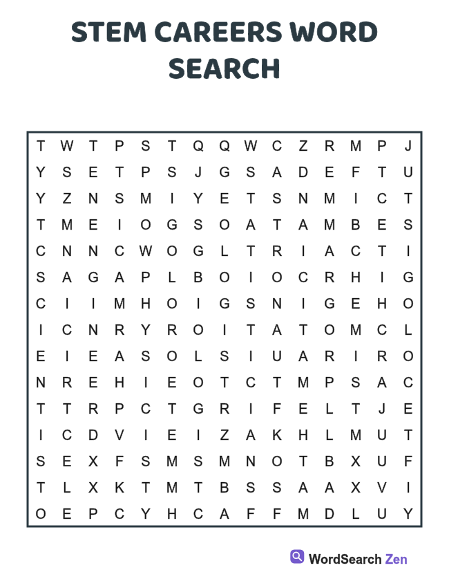 STEM Careers Word Search printable puzzle sheet