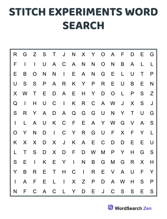 Stitch Experiments Word Search