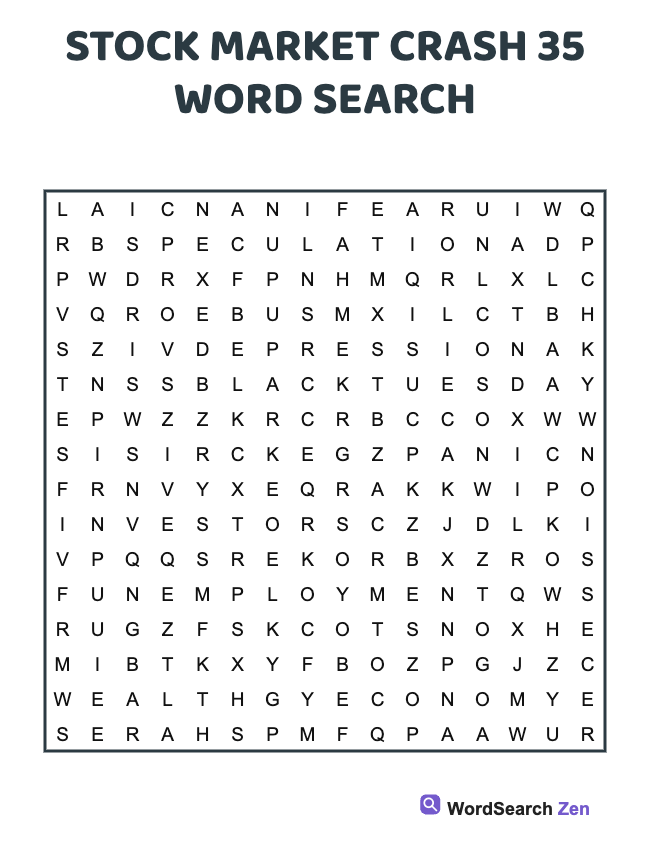 Stock Market Crash 35 Word Search