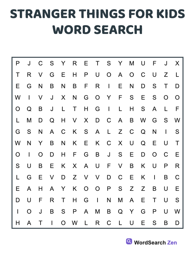 Stranger Things For Kids Word Search